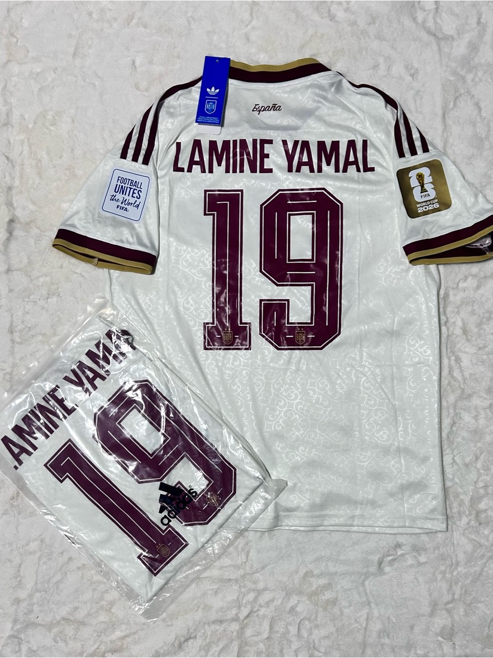 Adidas Spain Lamine Yamal #19 men Soccer Jersey - White/Maroon